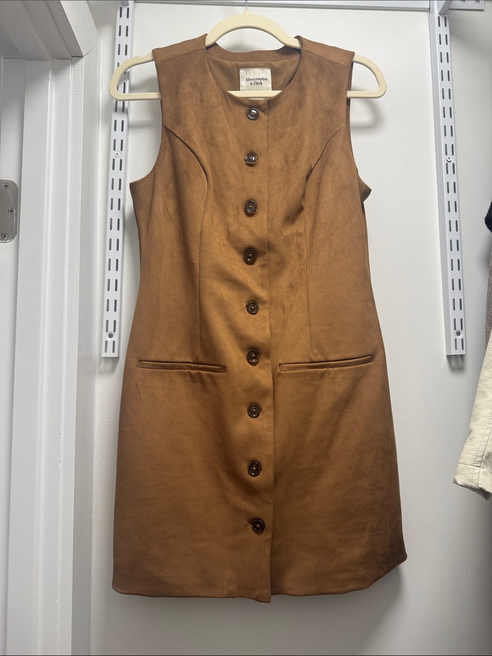 Abercrombie & Fitch Brown Faux Suede Button-Front Sleeveless Dress